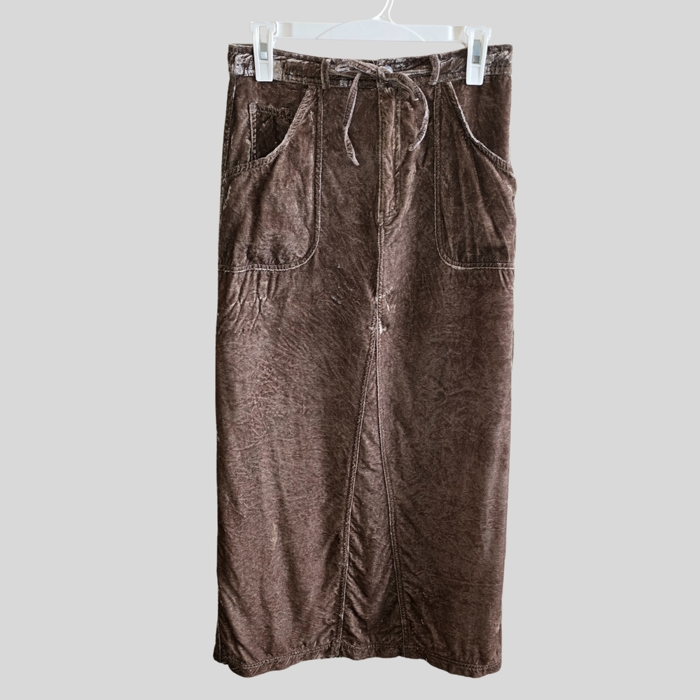 J.Jill Skirt Women’s Size 4 Brown Crushed Velvet Maxi Drawstring Waist Pocket